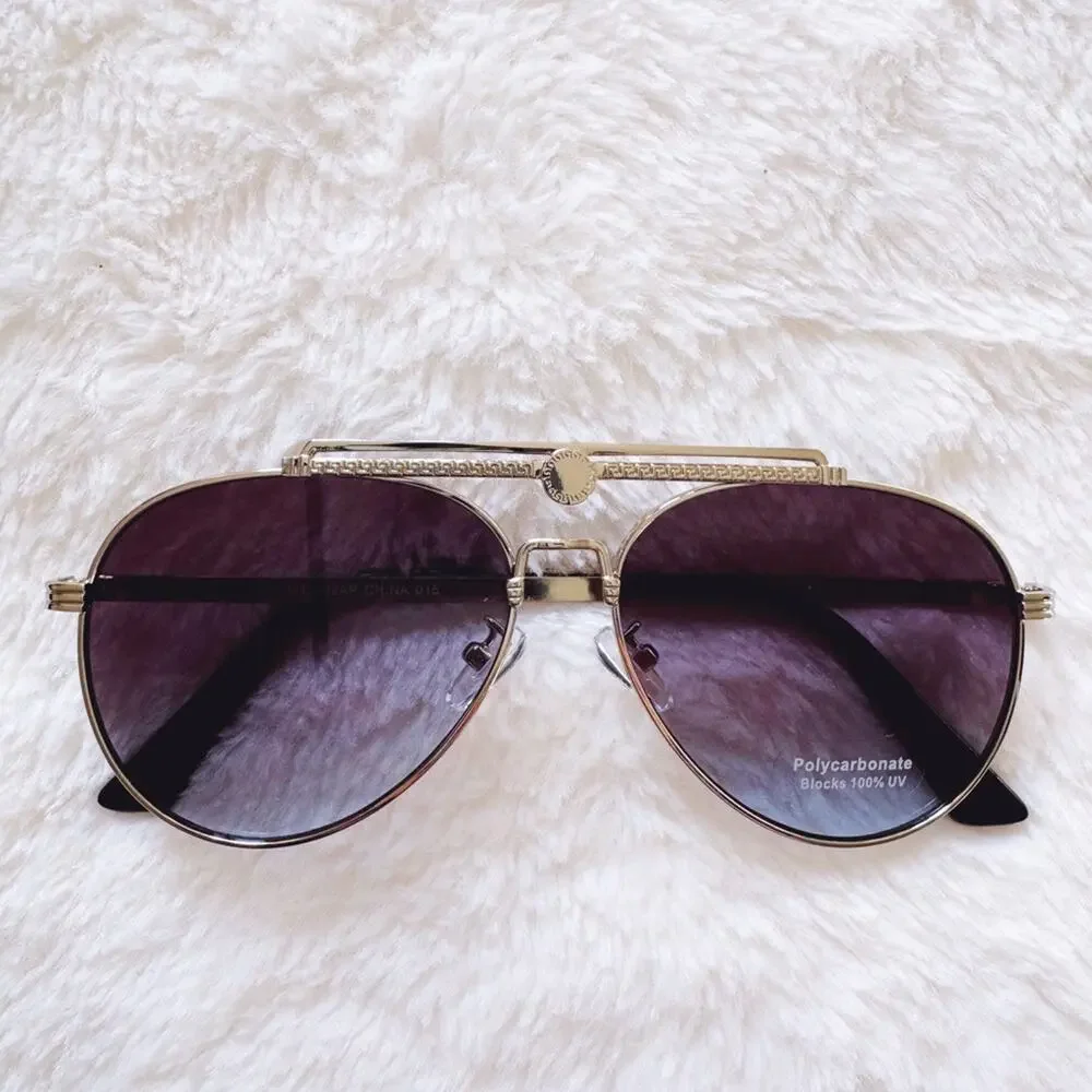 Doug Clear Blue W/ Silver Rim Aviator Sunglasses
